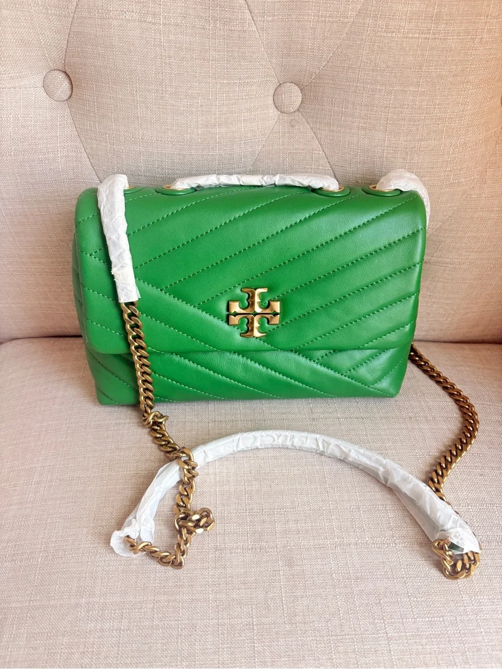 Tory Burch Emerald Green Quilted Leather Chain Shoulder Bag